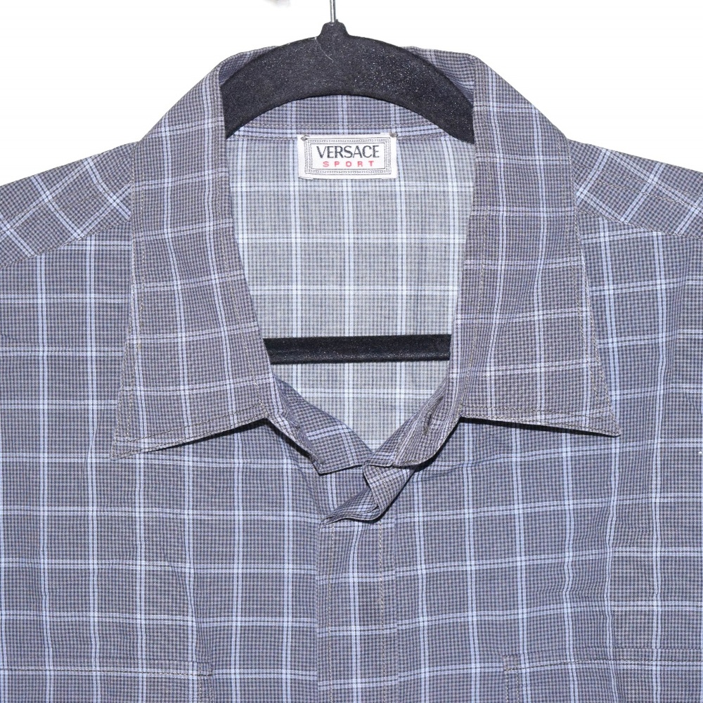 Versace Sport Size 54 Grey Blue Plaid Long Sleeve